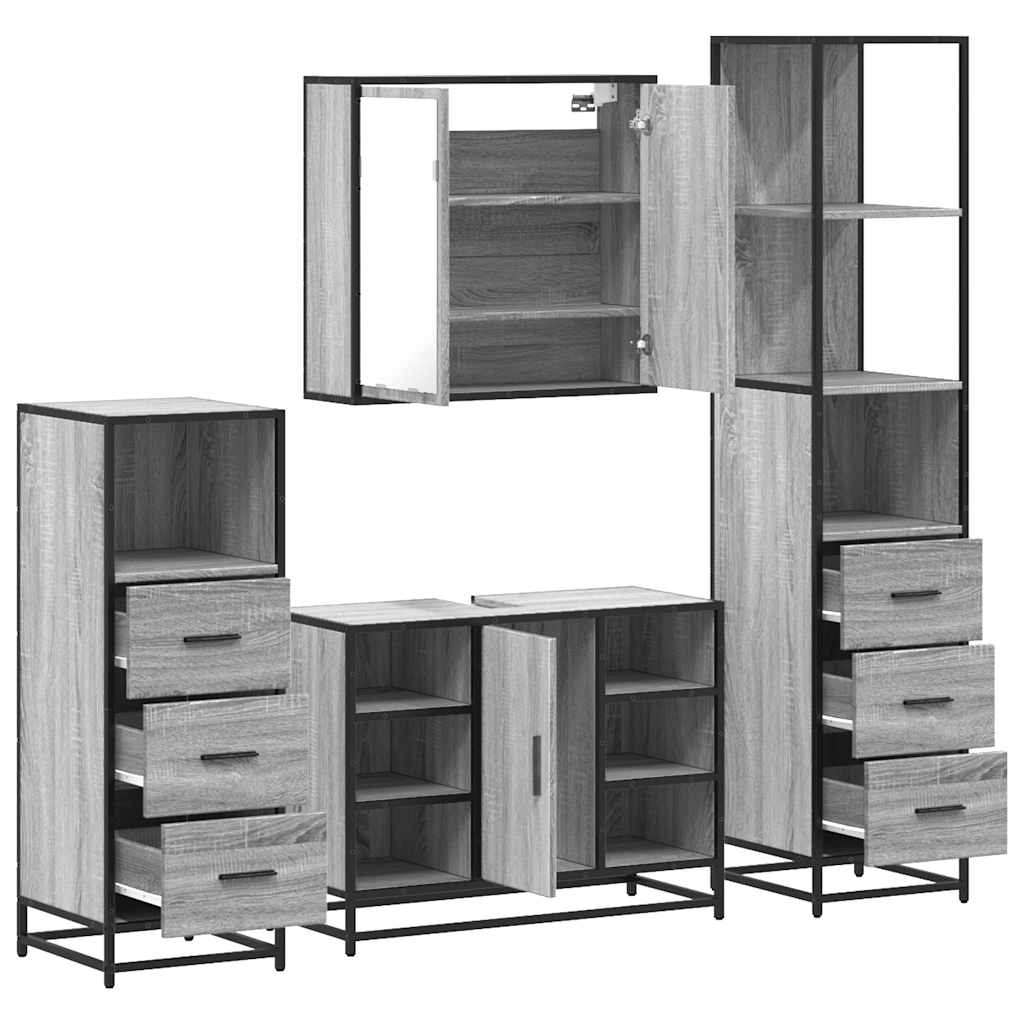 vidaXL 4 Piece Bathroom Furniture Set Grey Sonoma Engineered Wood