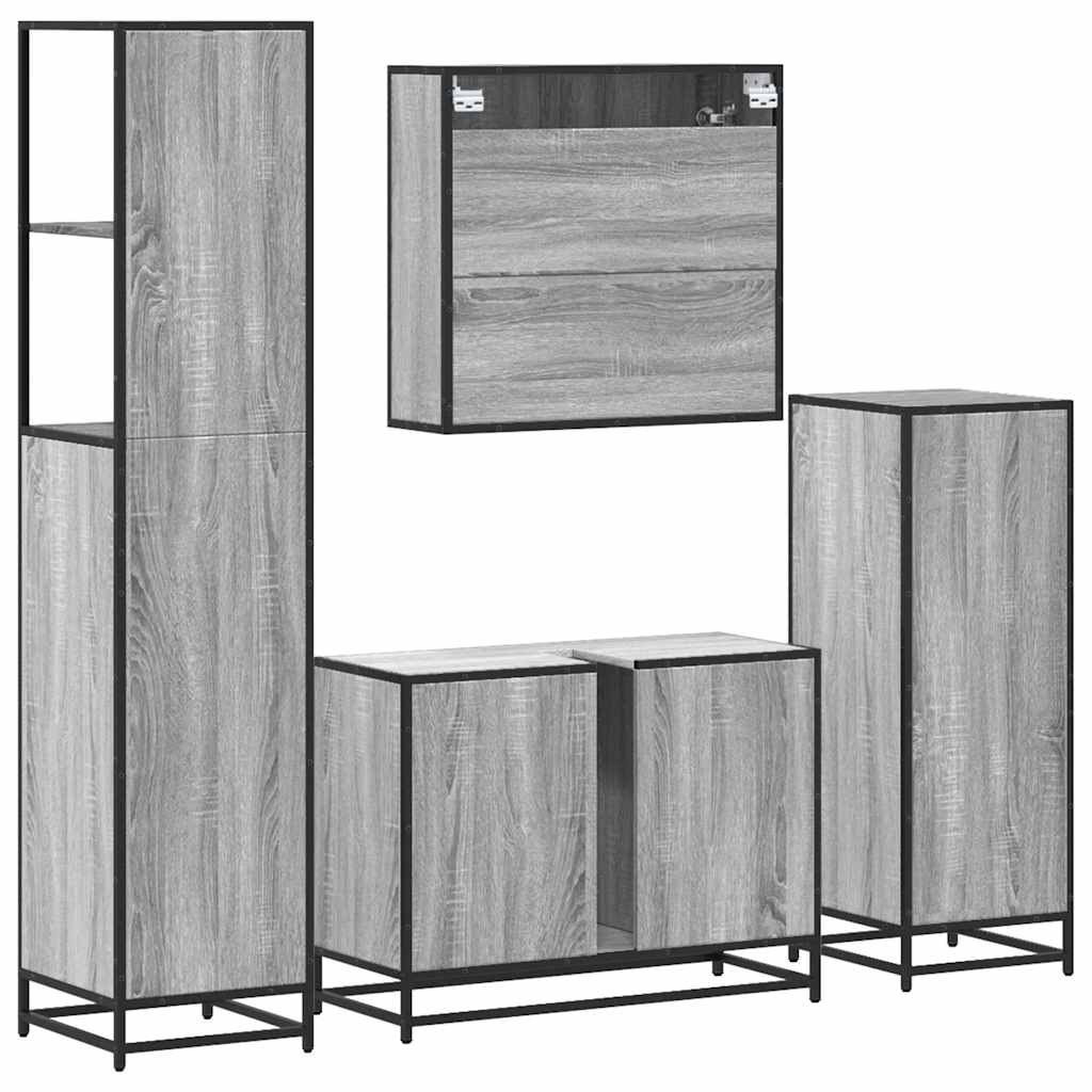 vidaXL 4 Piece Bathroom Furniture Set Grey Sonoma Engineered Wood