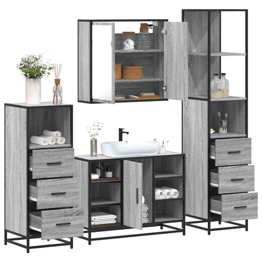 vidaXL 4 Piece Bathroom Furniture Set Grey Sonoma Engineered Wood