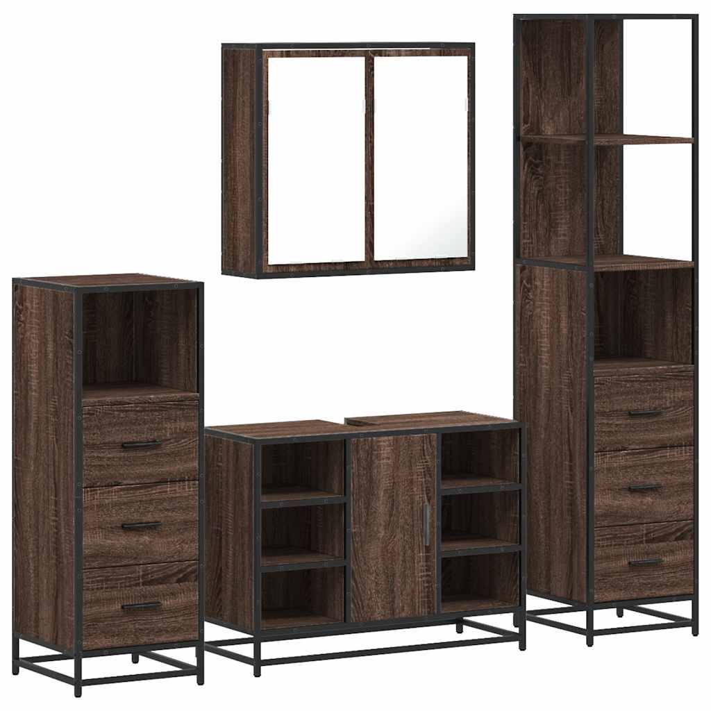 vidaXL 4 Piece Bathroom Furniture Set Brown Oak Engineered Wood