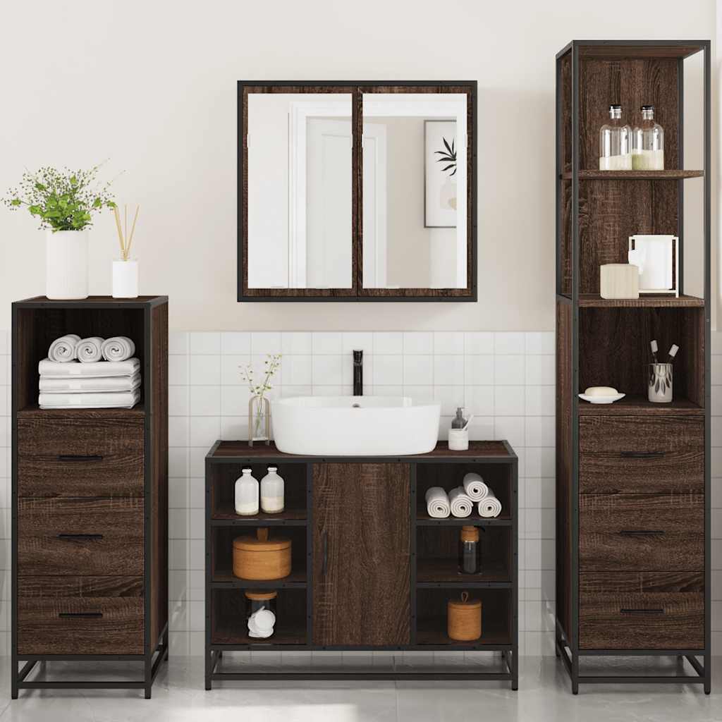 vidaXL 4 Piece Bathroom Furniture Set Brown Oak Engineered Wood