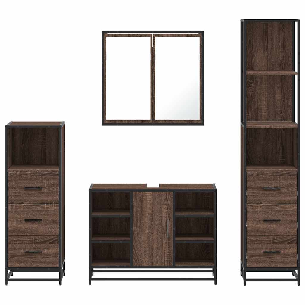 vidaXL 4 Piece Bathroom Furniture Set Brown Oak Engineered Wood