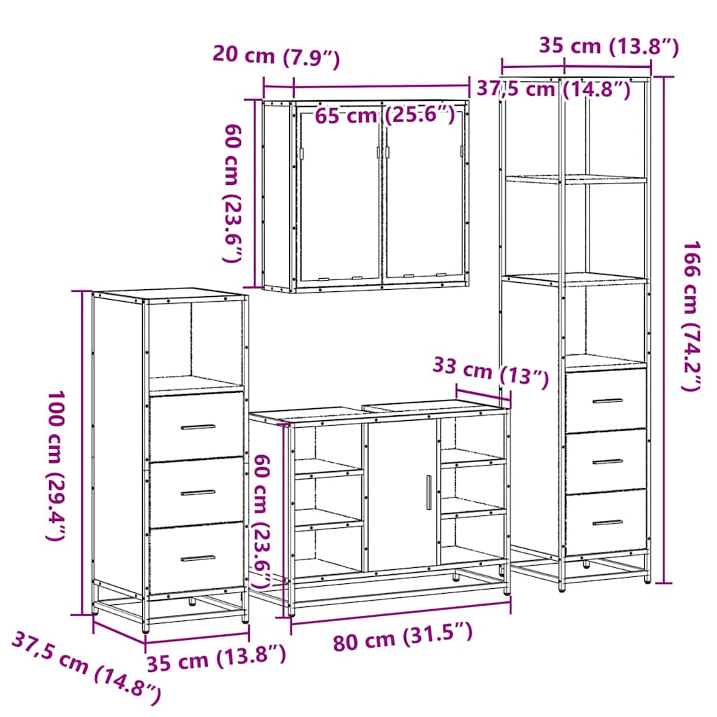 vidaXL 4 Piece Bathroom Furniture Set Brown Oak Engineered Wood