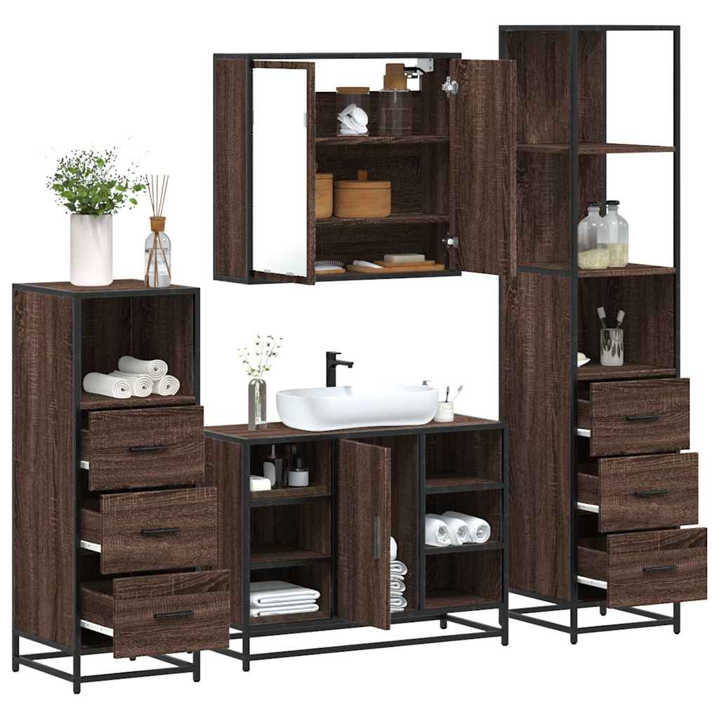 vidaXL 4 Piece Bathroom Furniture Set Brown Oak Engineered Wood