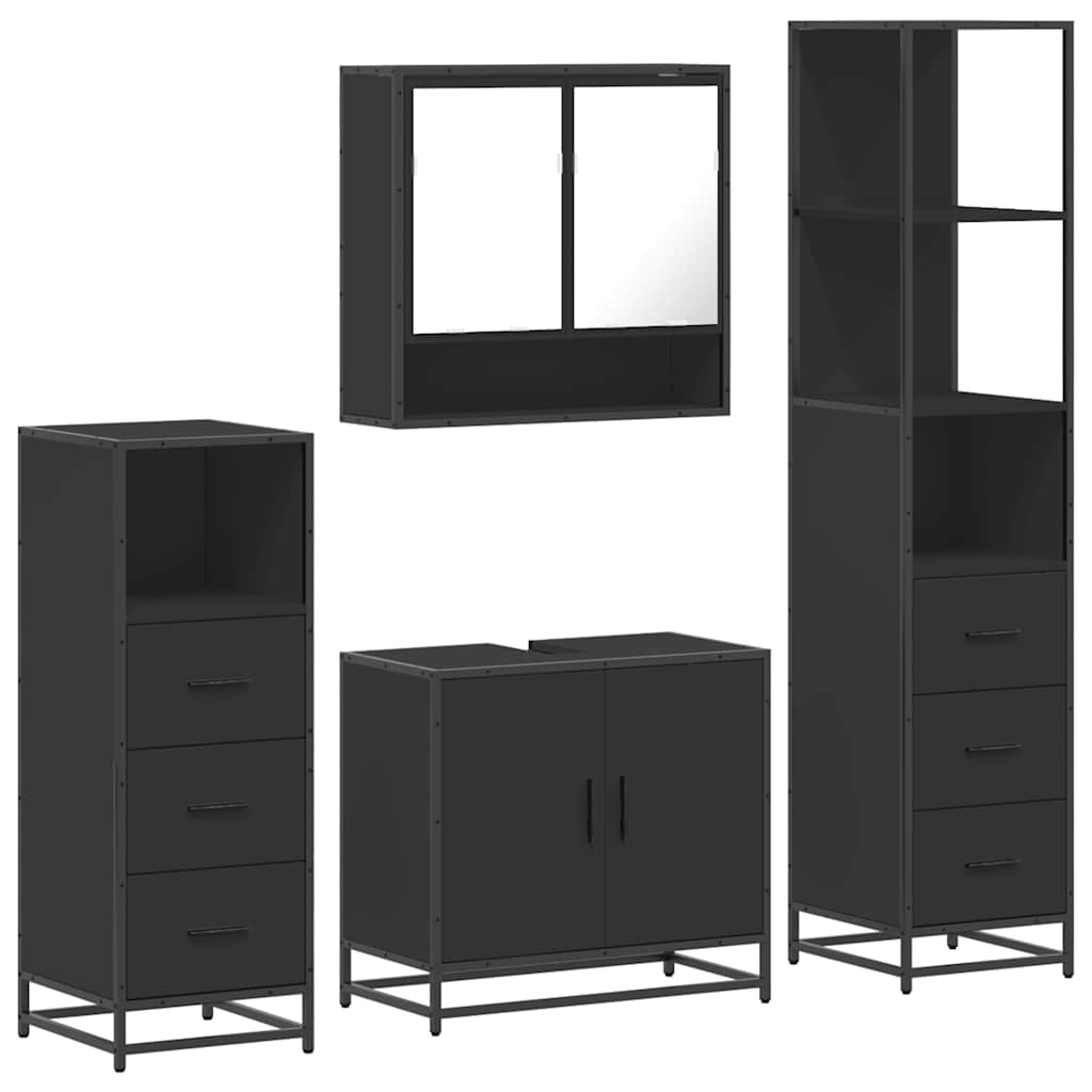 vidaXL 4 Piece Bathroom Furniture Set Black Engineered Wood