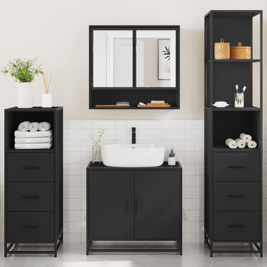 vidaXL 4 Piece Bathroom Furniture Set Black Engineered Wood