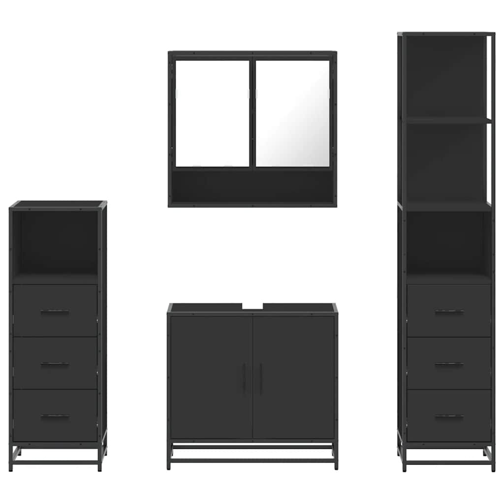 vidaXL 4 Piece Bathroom Furniture Set Black Engineered Wood