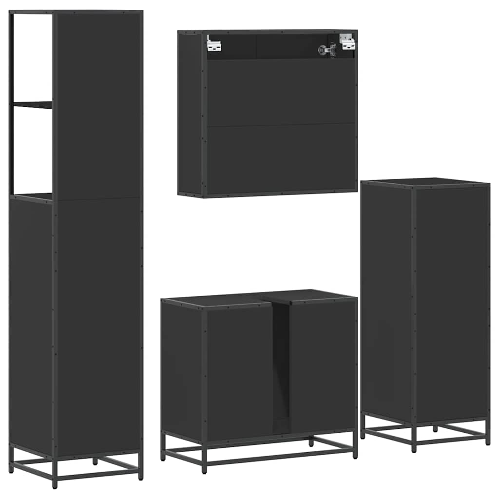 vidaXL 4 Piece Bathroom Furniture Set Black Engineered Wood