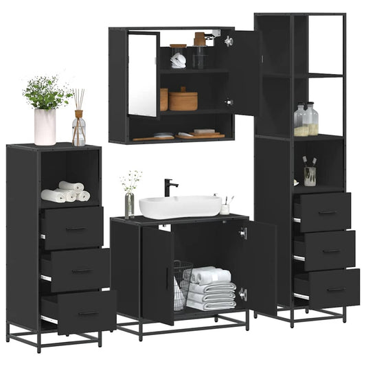 vidaXL 4 Piece Bathroom Furniture Set Black Engineered Wood