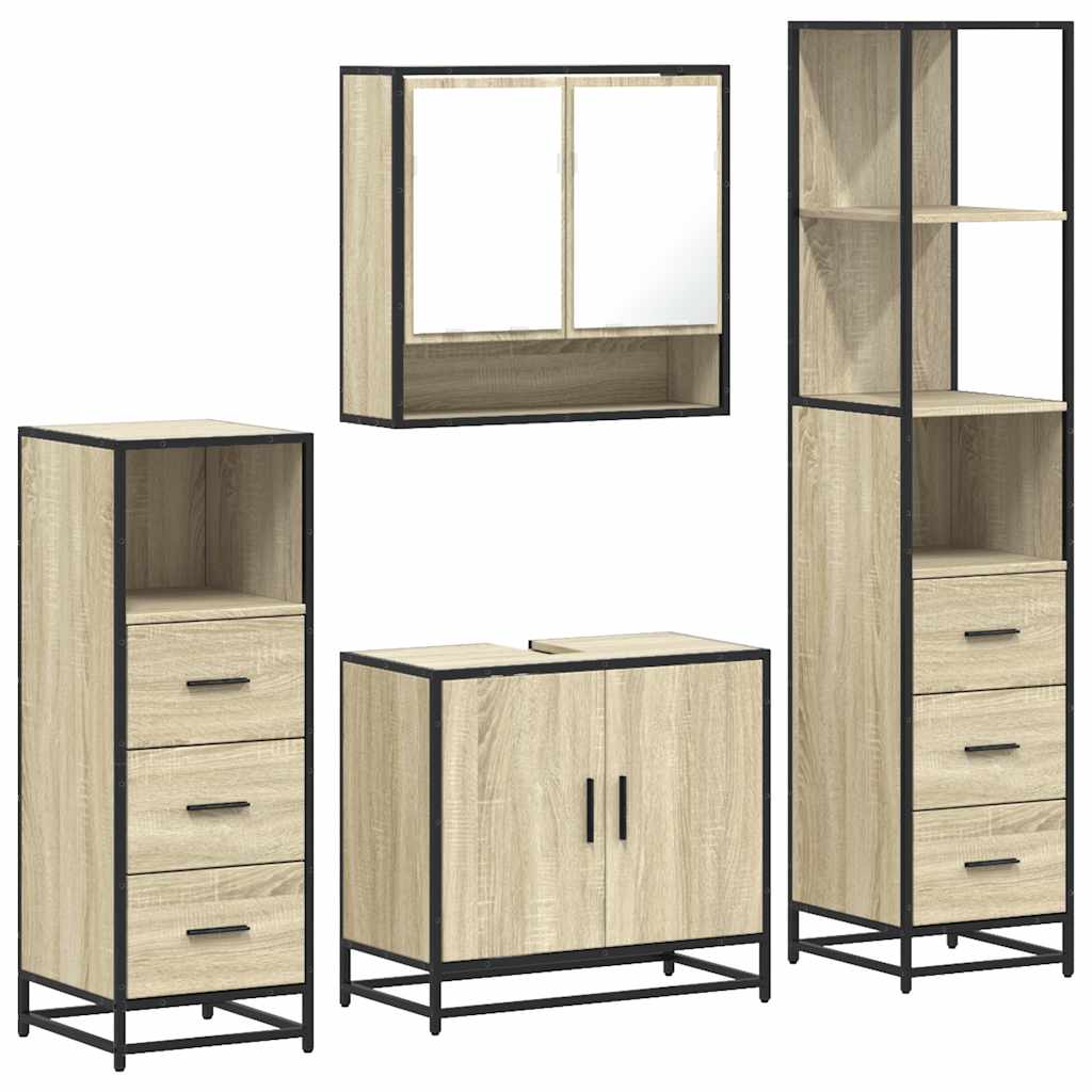 vidaXL 4 Piece Bathroom Furniture Set Sonoma Oak Engineered Wood