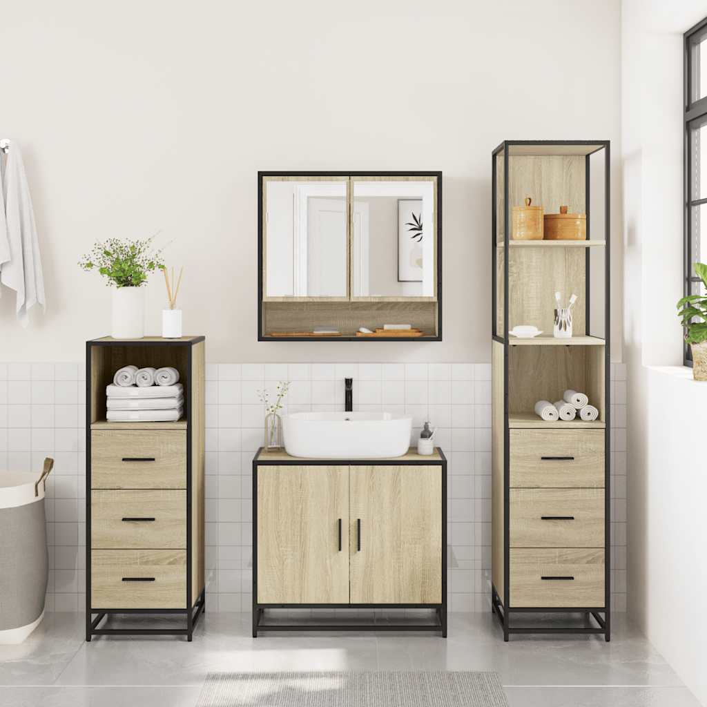 vidaXL 4 Piece Bathroom Furniture Set Sonoma Oak Engineered Wood