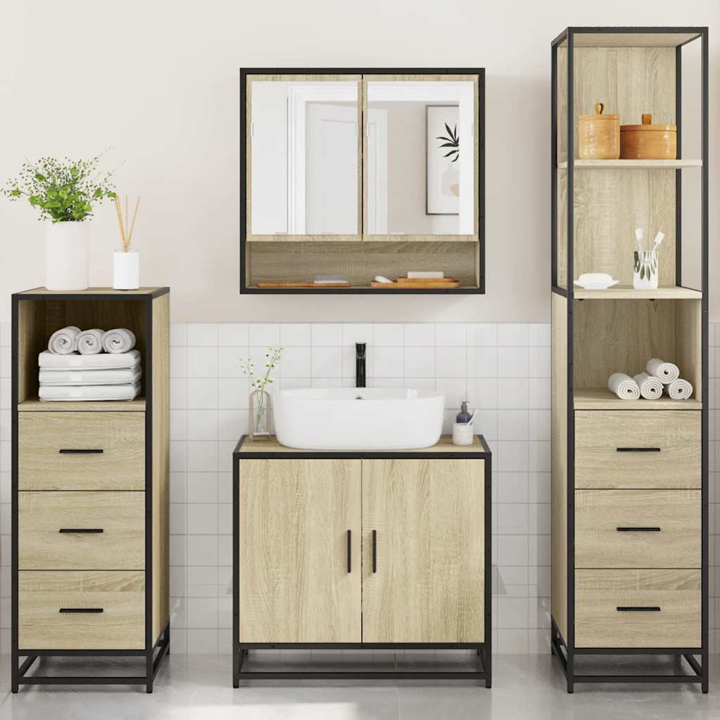 vidaXL 4 Piece Bathroom Furniture Set Sonoma Oak Engineered Wood