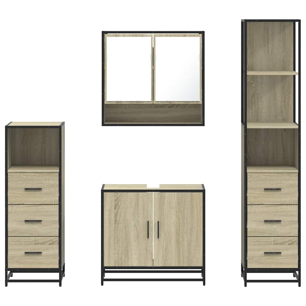 vidaXL 4 Piece Bathroom Furniture Set Sonoma Oak Engineered Wood