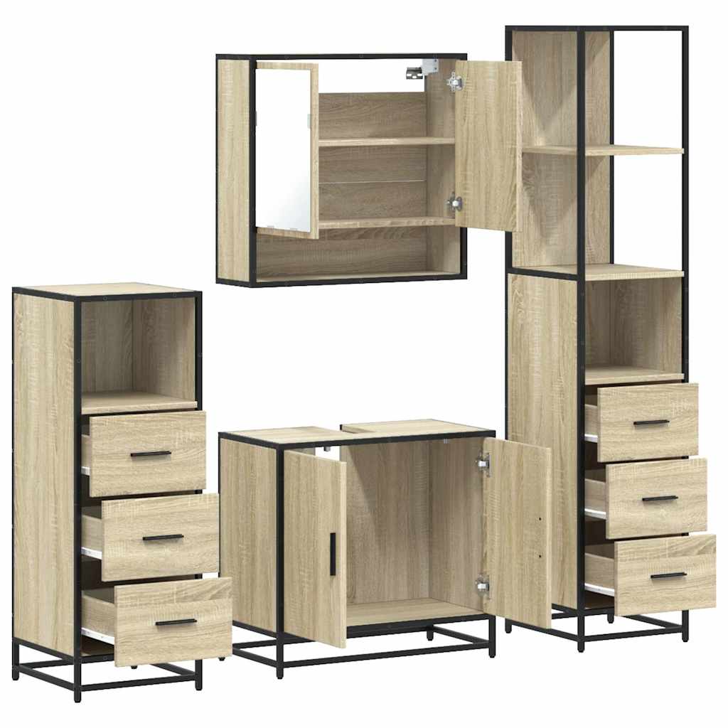 vidaXL 4 Piece Bathroom Furniture Set Sonoma Oak Engineered Wood