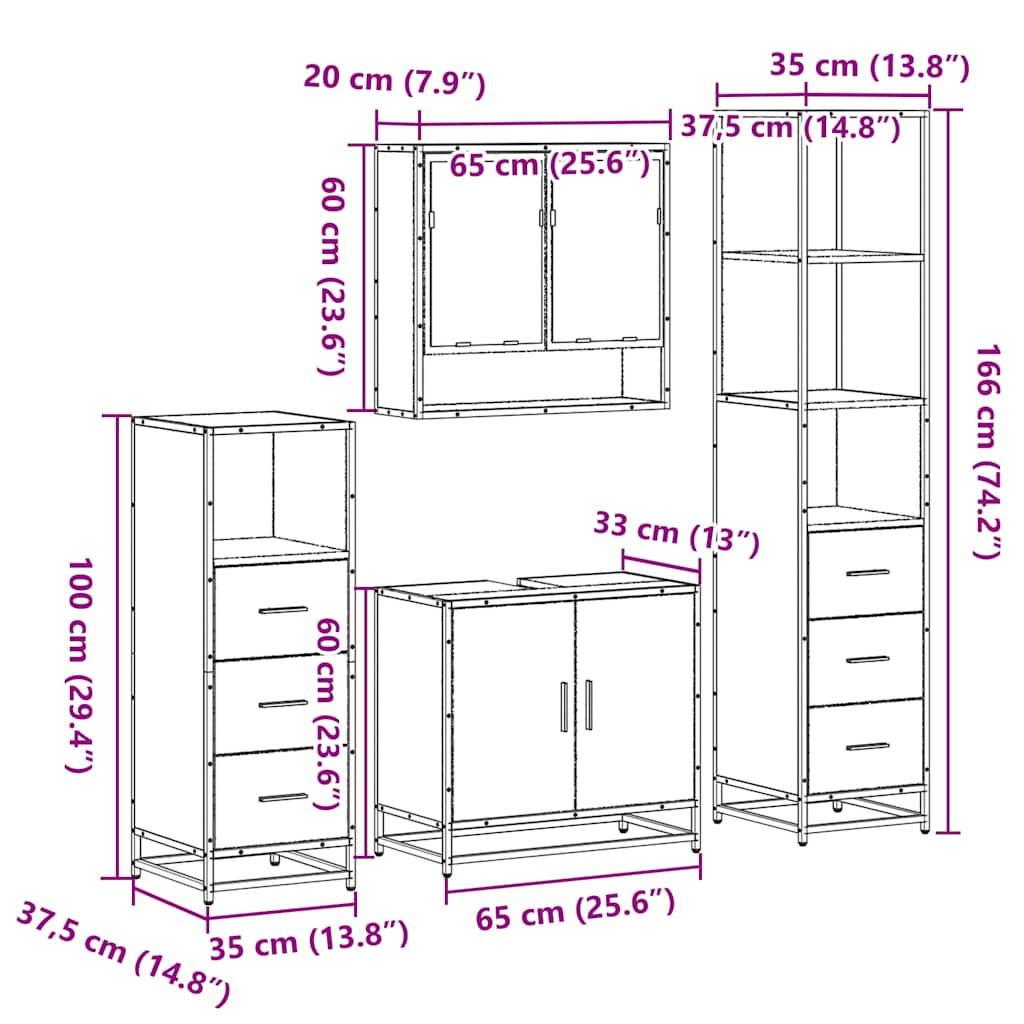 vidaXL 4 Piece Bathroom Furniture Set Sonoma Oak Engineered Wood