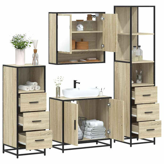 vidaXL 4 Piece Bathroom Furniture Set Sonoma Oak Engineered Wood