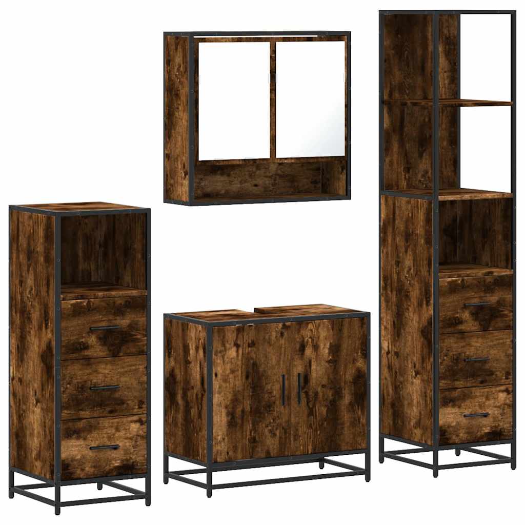 vidaXL 4 Piece Bathroom Furniture Set Smoked Oak Engineered Wood