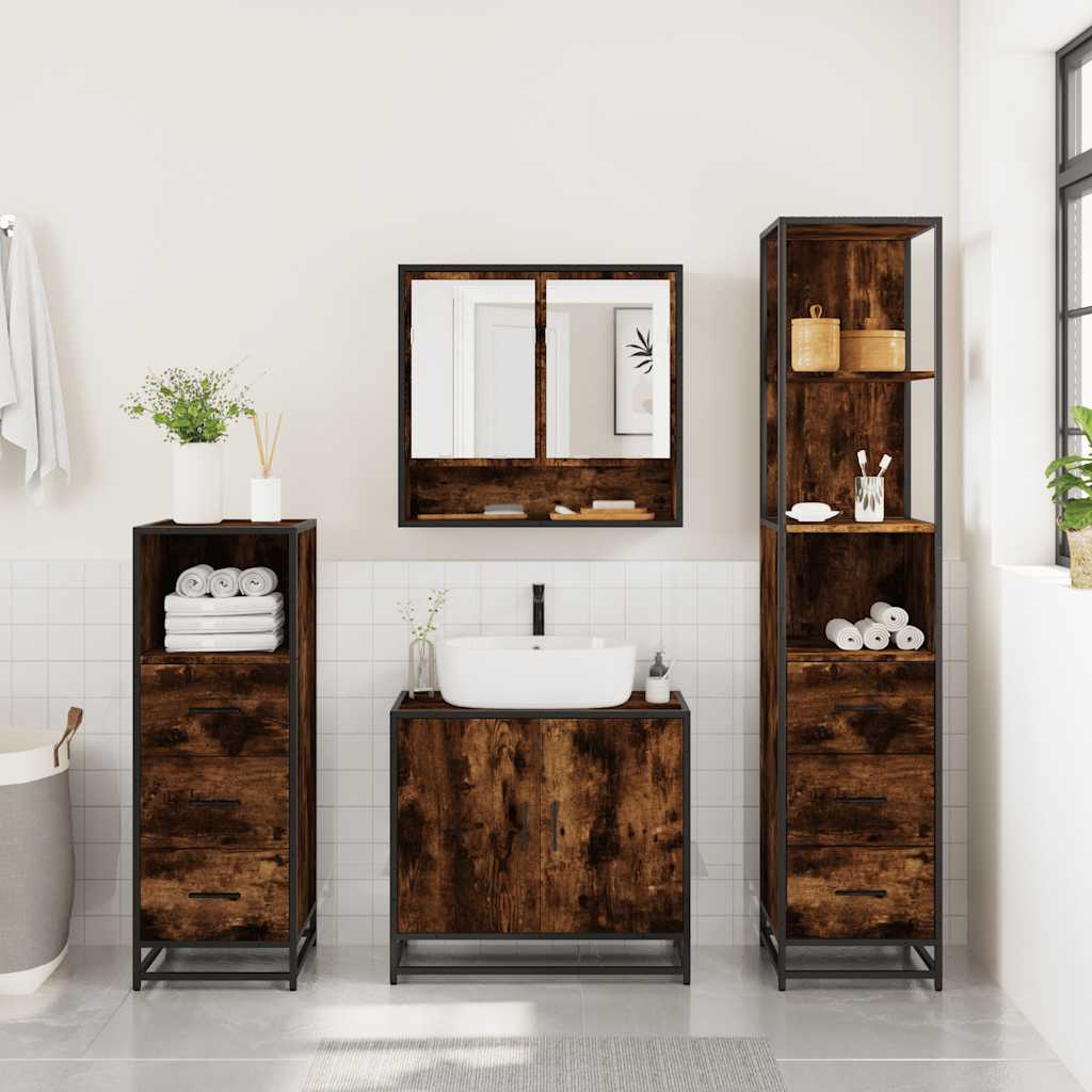 4 Piece Bathroom Furniture Set Smoked Oak Engineered Wood