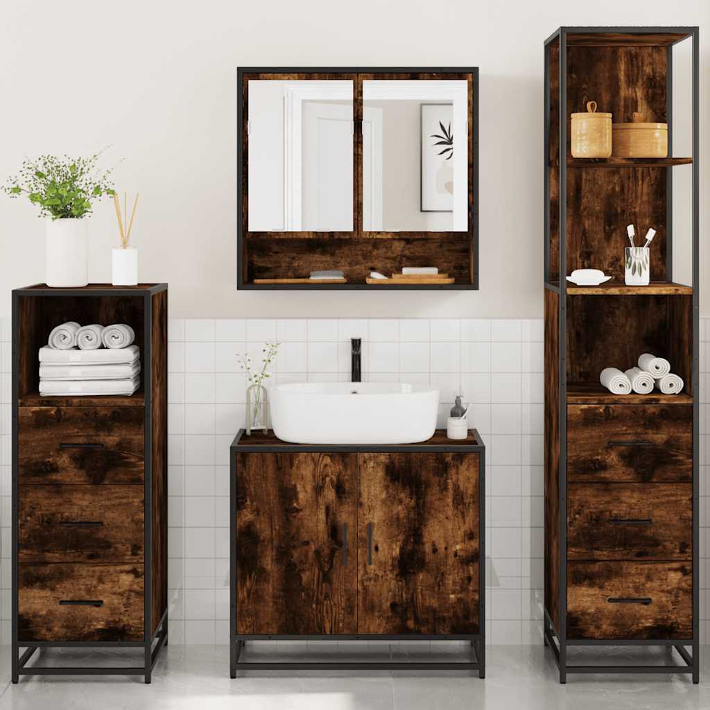 vidaXL 4 Piece Bathroom Furniture Set Smoked Oak Engineered Wood