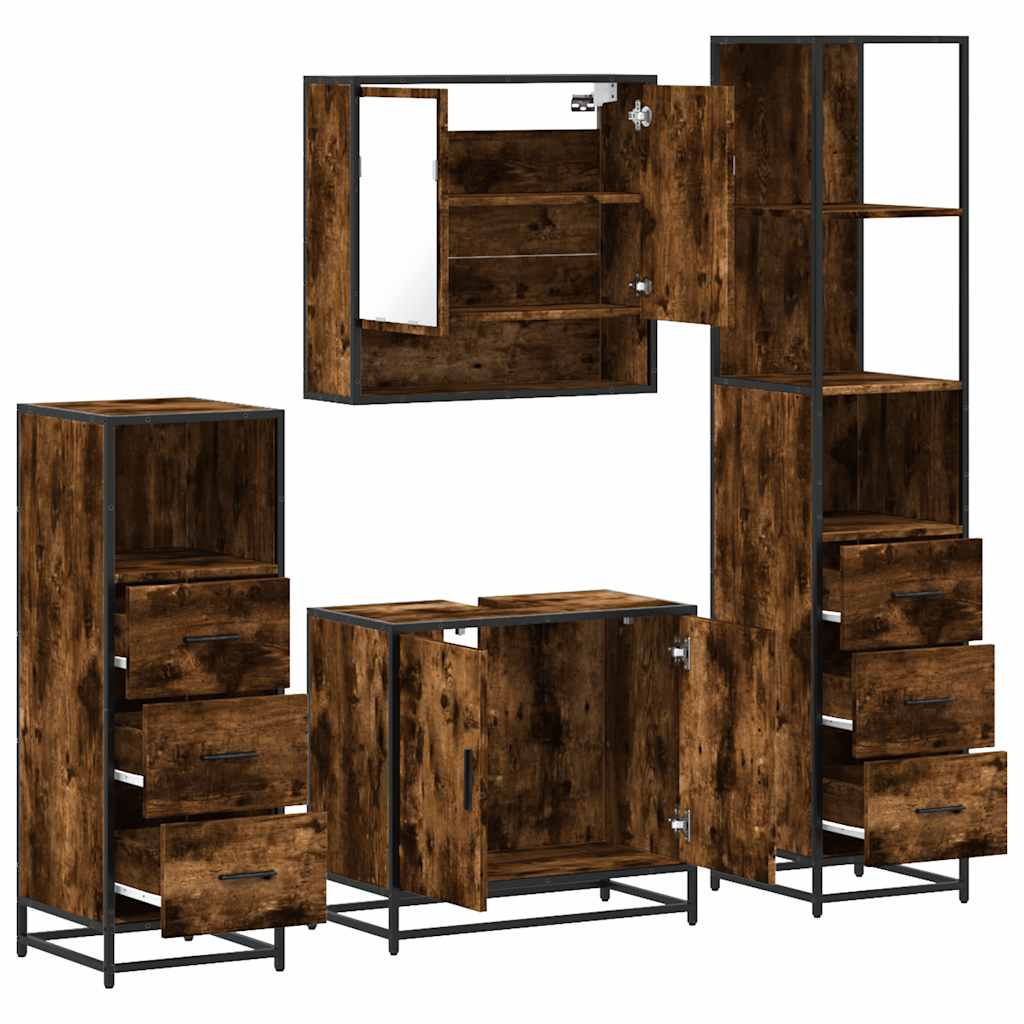 vidaXL 4 Piece Bathroom Furniture Set Smoked Oak Engineered Wood