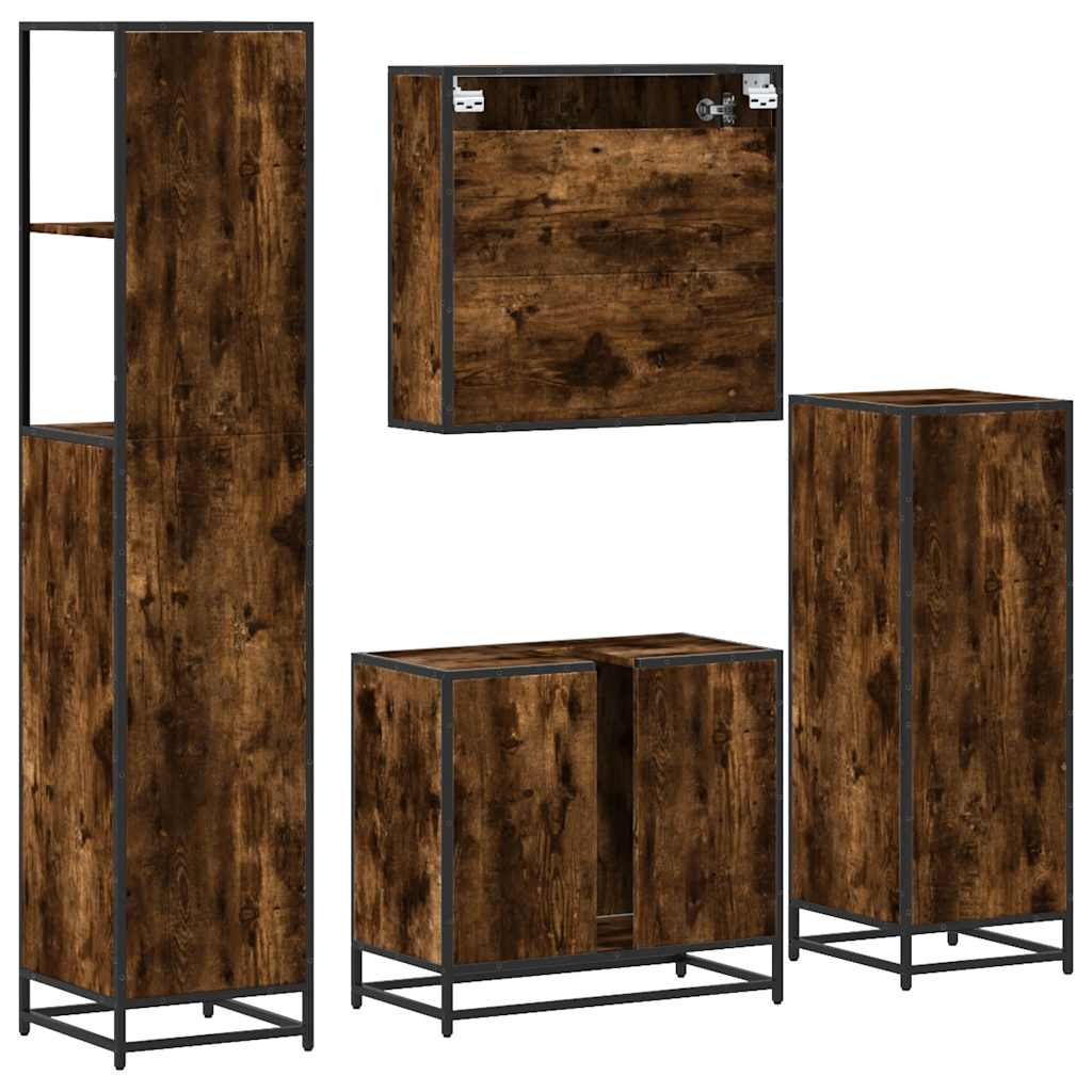 vidaXL 4 Piece Bathroom Furniture Set Smoked Oak Engineered Wood