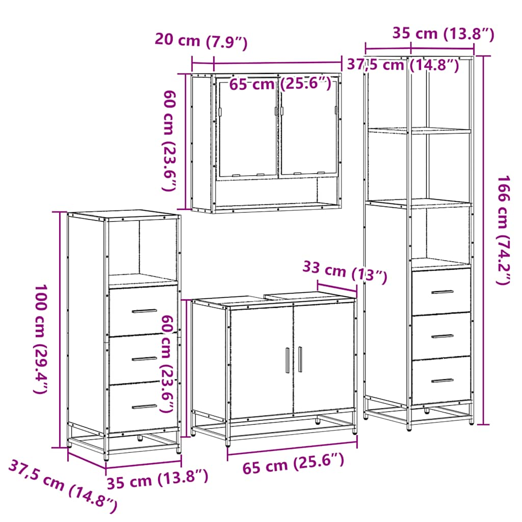 vidaXL 4 Piece Bathroom Furniture Set Smoked Oak Engineered Wood