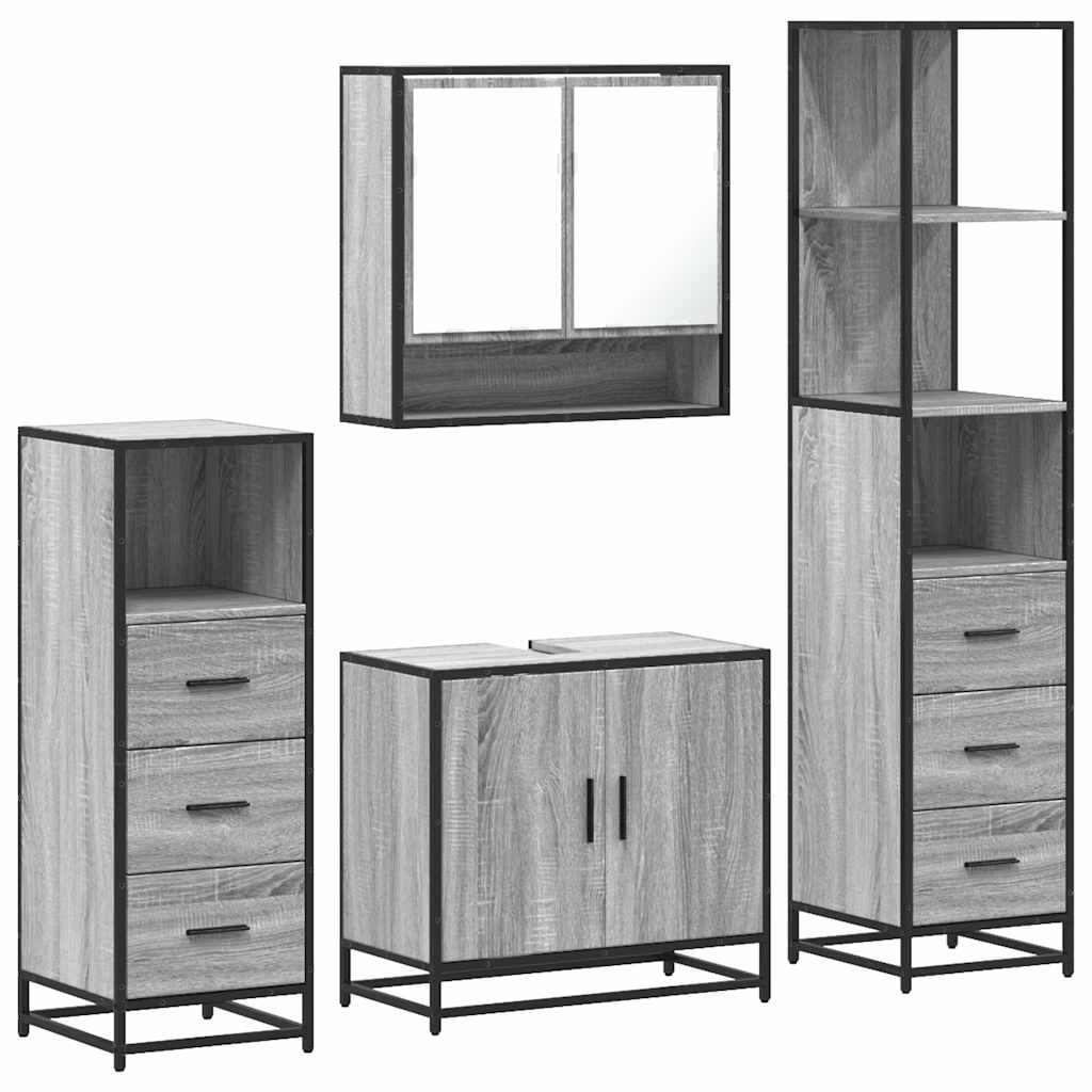 vidaXL 4 Piece Bathroom Furniture Set Grey Sonoma Engineered Wood