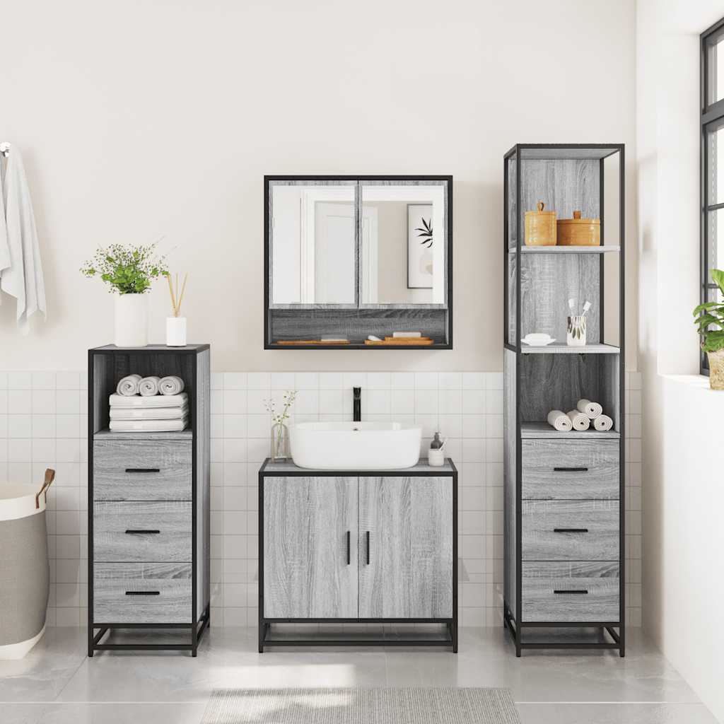 vidaXL 4 Piece Bathroom Furniture Set Grey Sonoma Engineered Wood