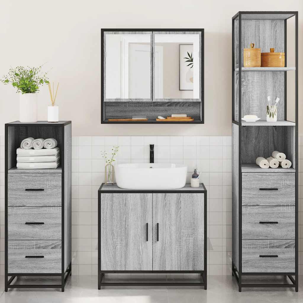 vidaXL 4 Piece Bathroom Furniture Set Grey Sonoma Engineered Wood