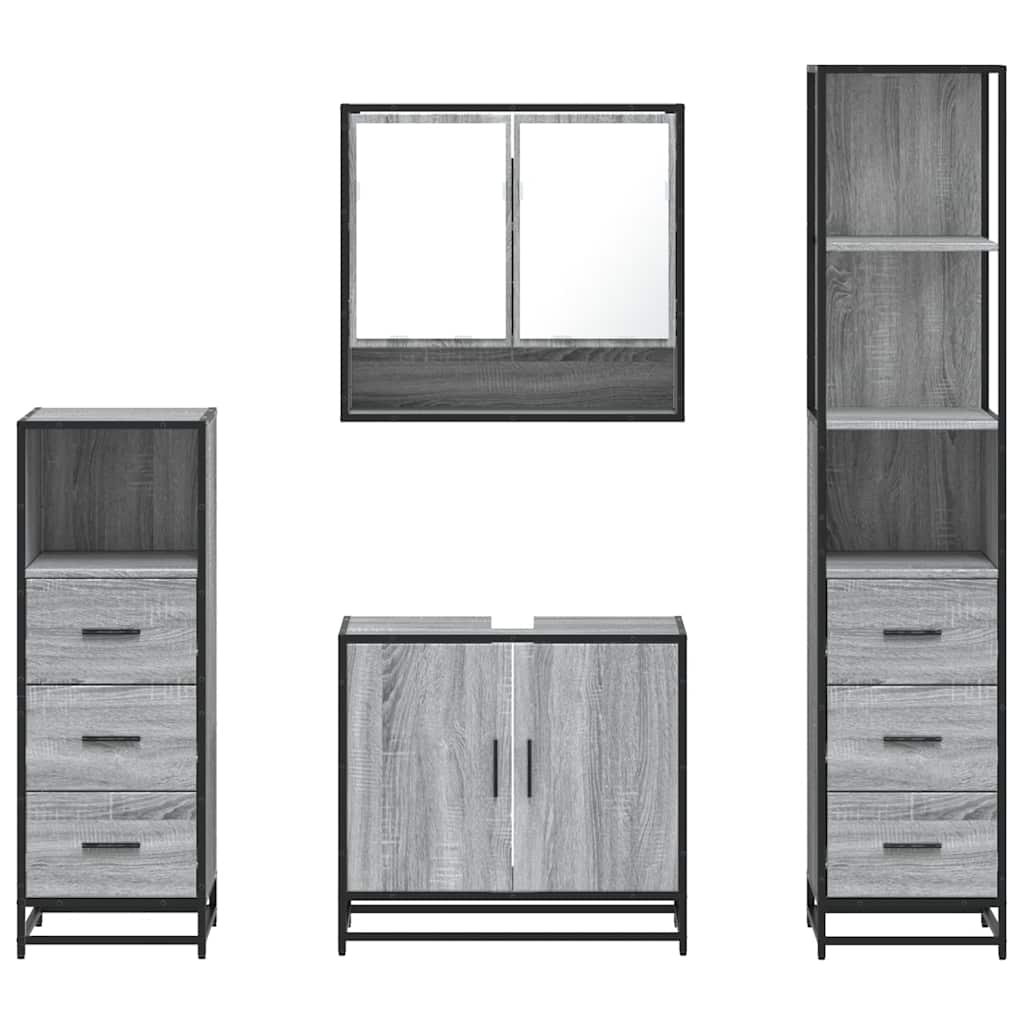 vidaXL 4 Piece Bathroom Furniture Set Grey Sonoma Engineered Wood