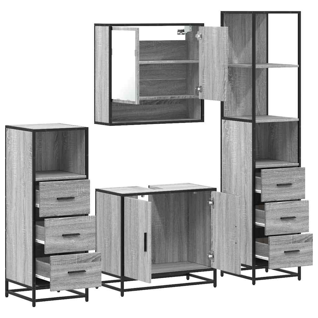 vidaXL 4 Piece Bathroom Furniture Set Grey Sonoma Engineered Wood