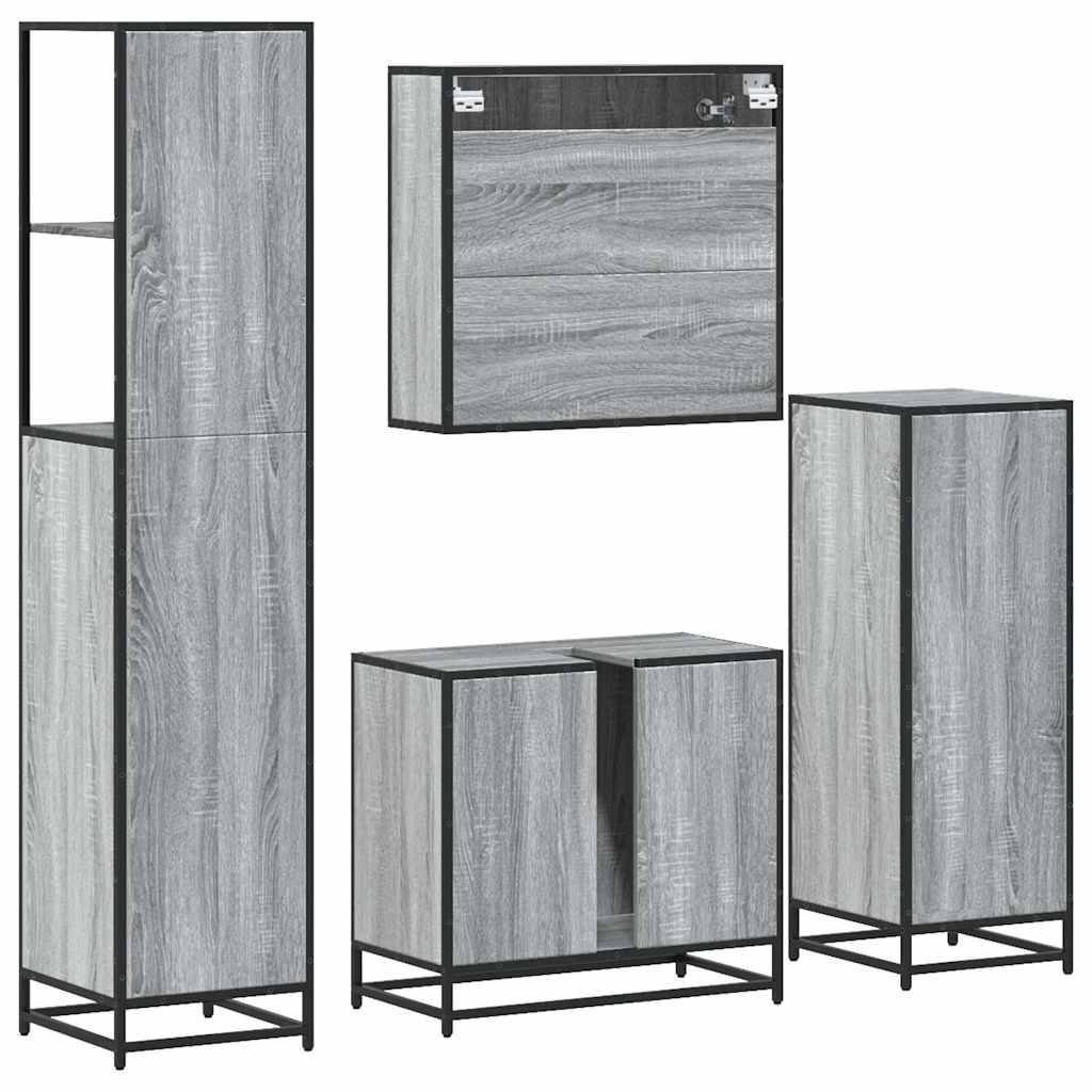 vidaXL 4 Piece Bathroom Furniture Set Grey Sonoma Engineered Wood