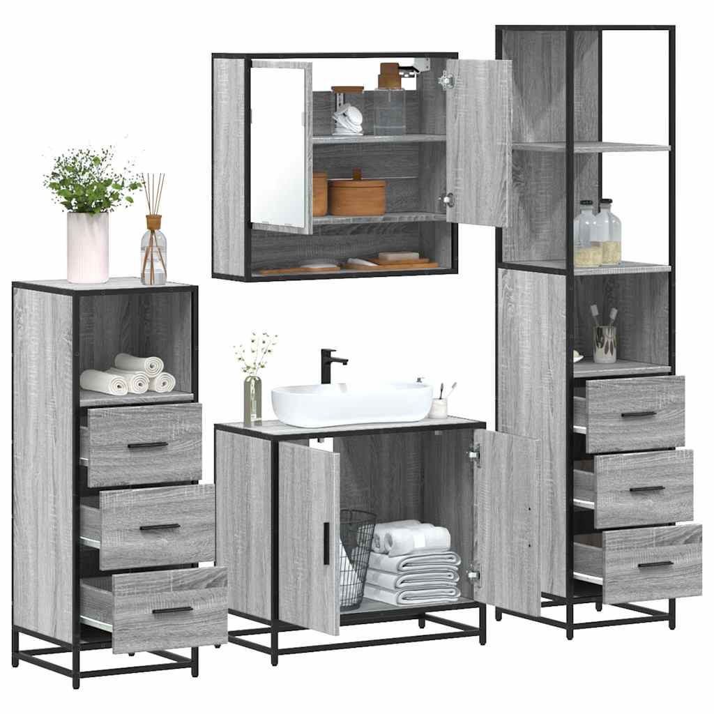 vidaXL 4 Piece Bathroom Furniture Set Grey Sonoma Engineered Wood