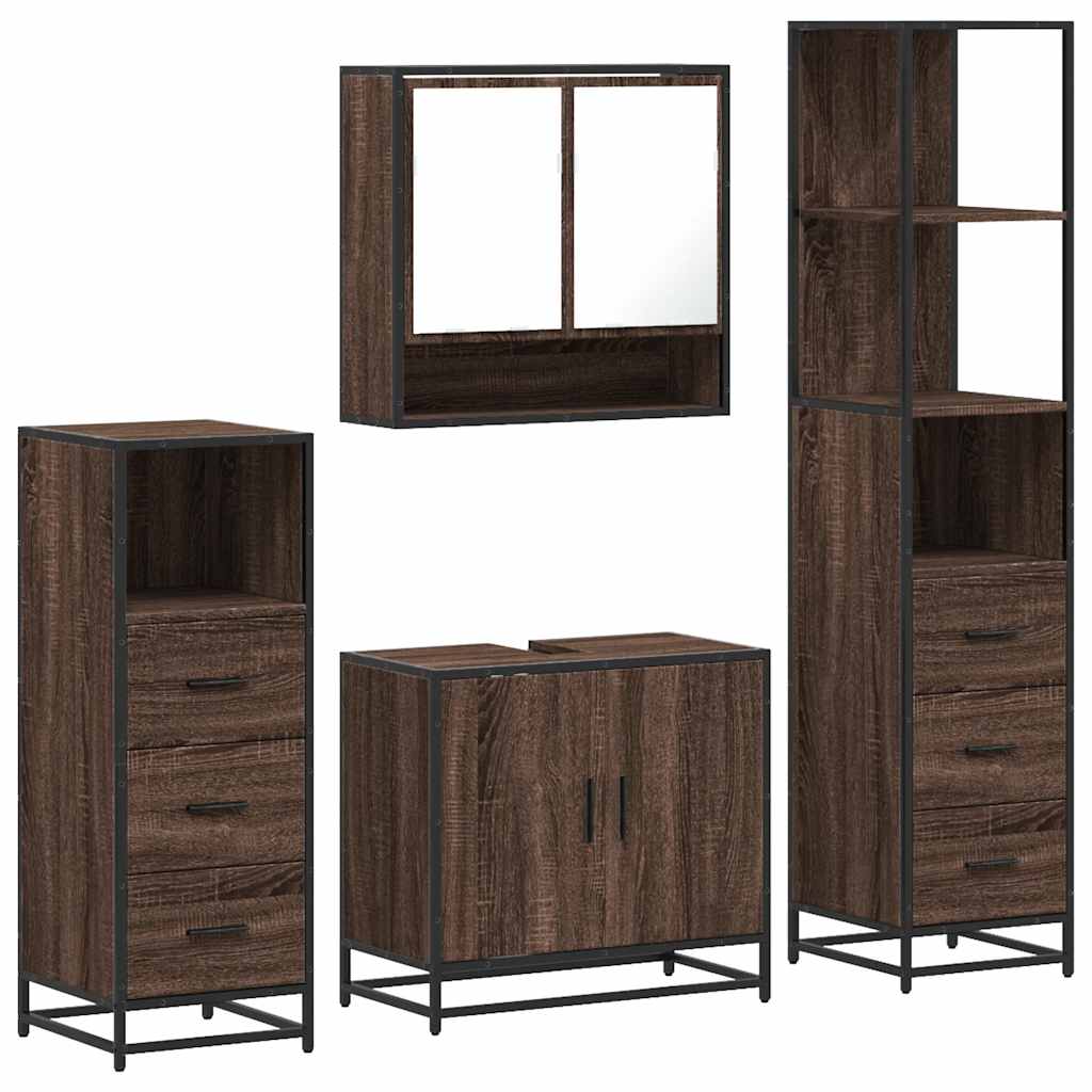 vidaXL 4 Piece Bathroom Furniture Set Brown Oak Engineered Wood