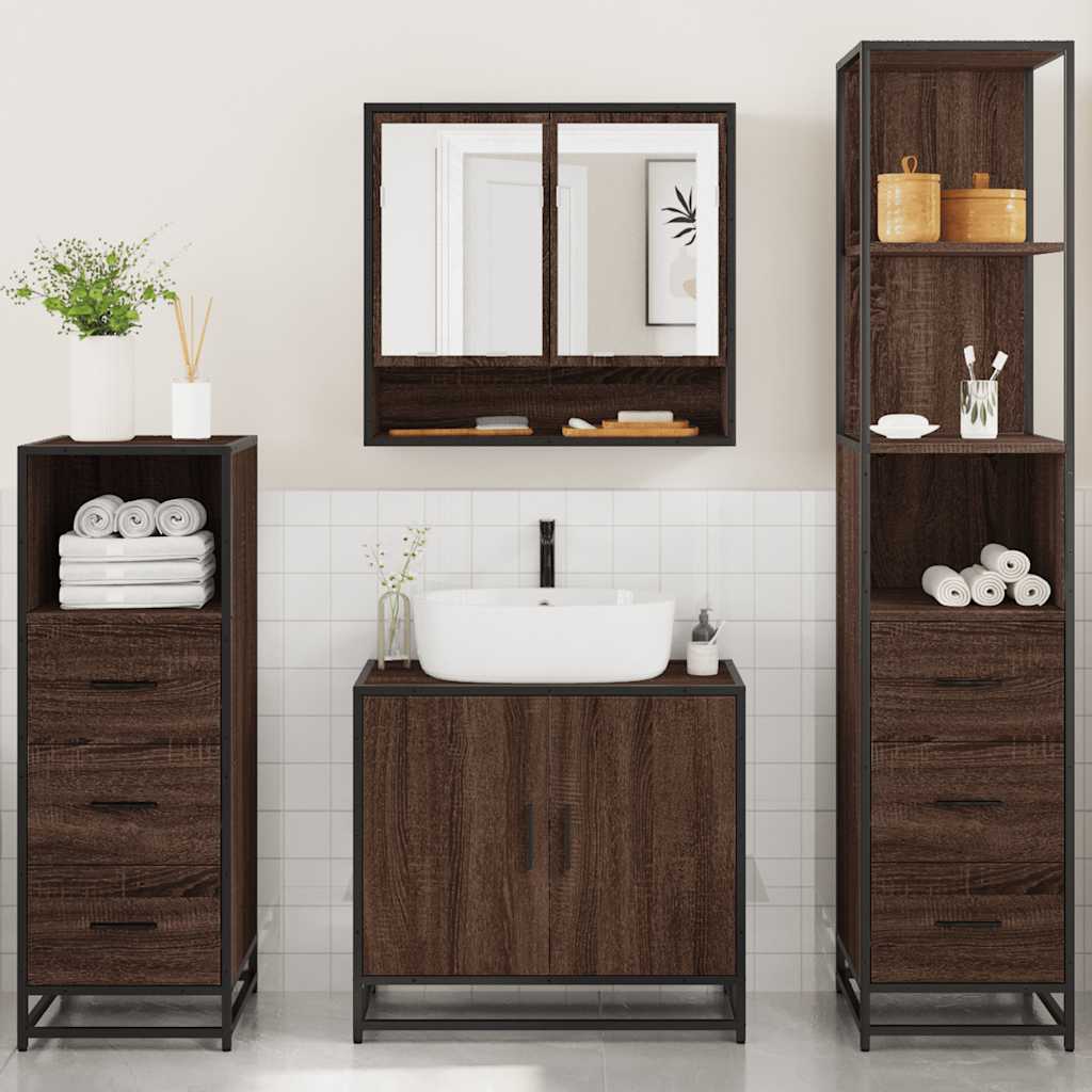 vidaXL 4 Piece Bathroom Furniture Set Brown Oak Engineered Wood