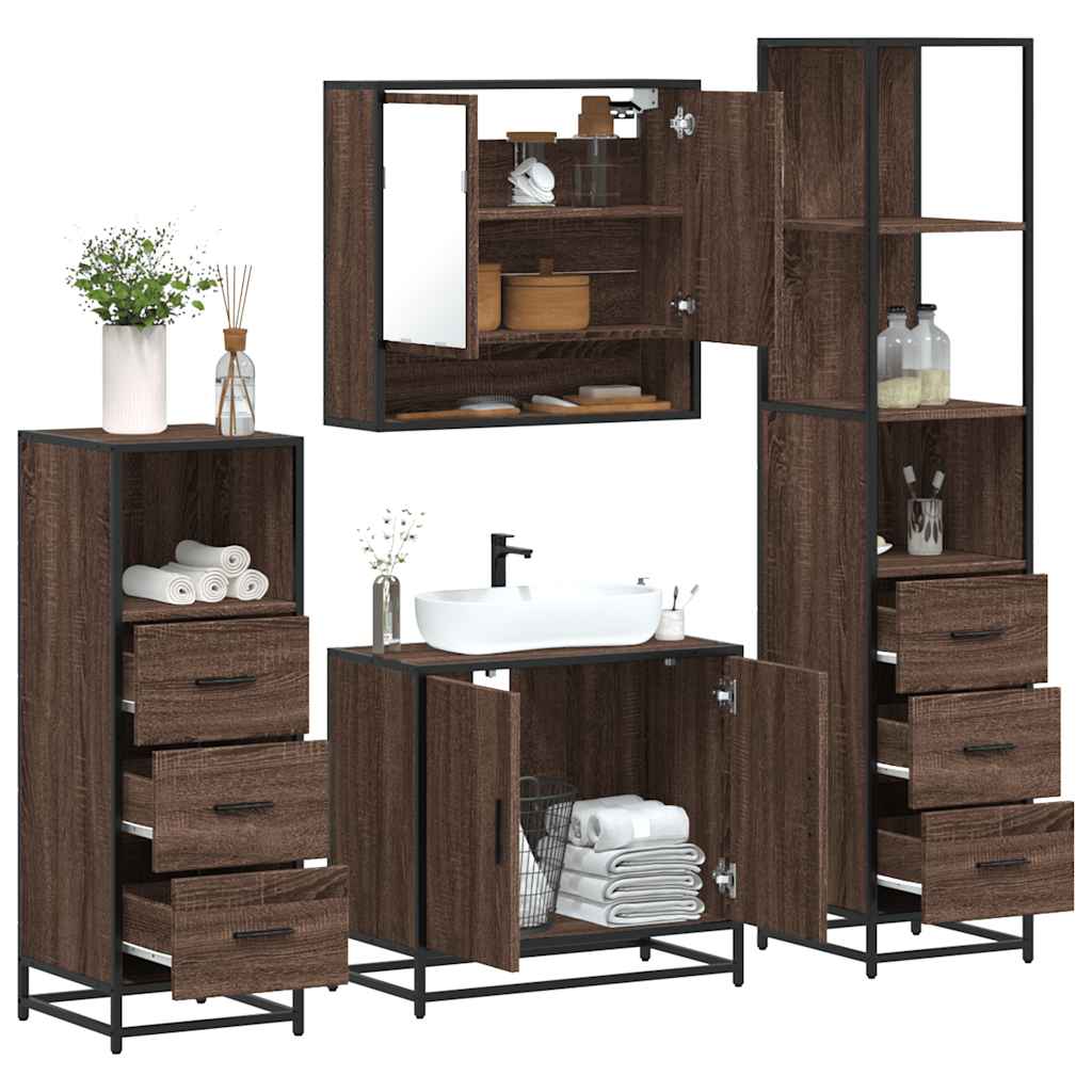 vidaXL 4 Piece Bathroom Furniture Set Brown Oak Engineered Wood