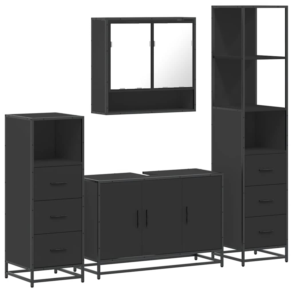 vidaXL 4 Piece Bathroom Furniture Set Black Engineered Wood