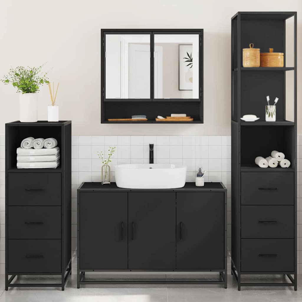 vidaXL 4 Piece Bathroom Furniture Set Black Engineered Wood