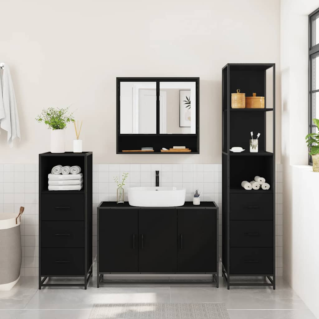 vidaXL 4 Piece Bathroom Furniture Set Black Engineered Wood