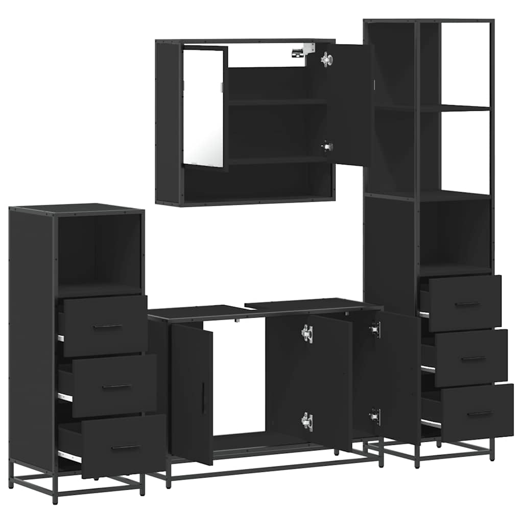 vidaXL 4 Piece Bathroom Furniture Set Black Engineered Wood