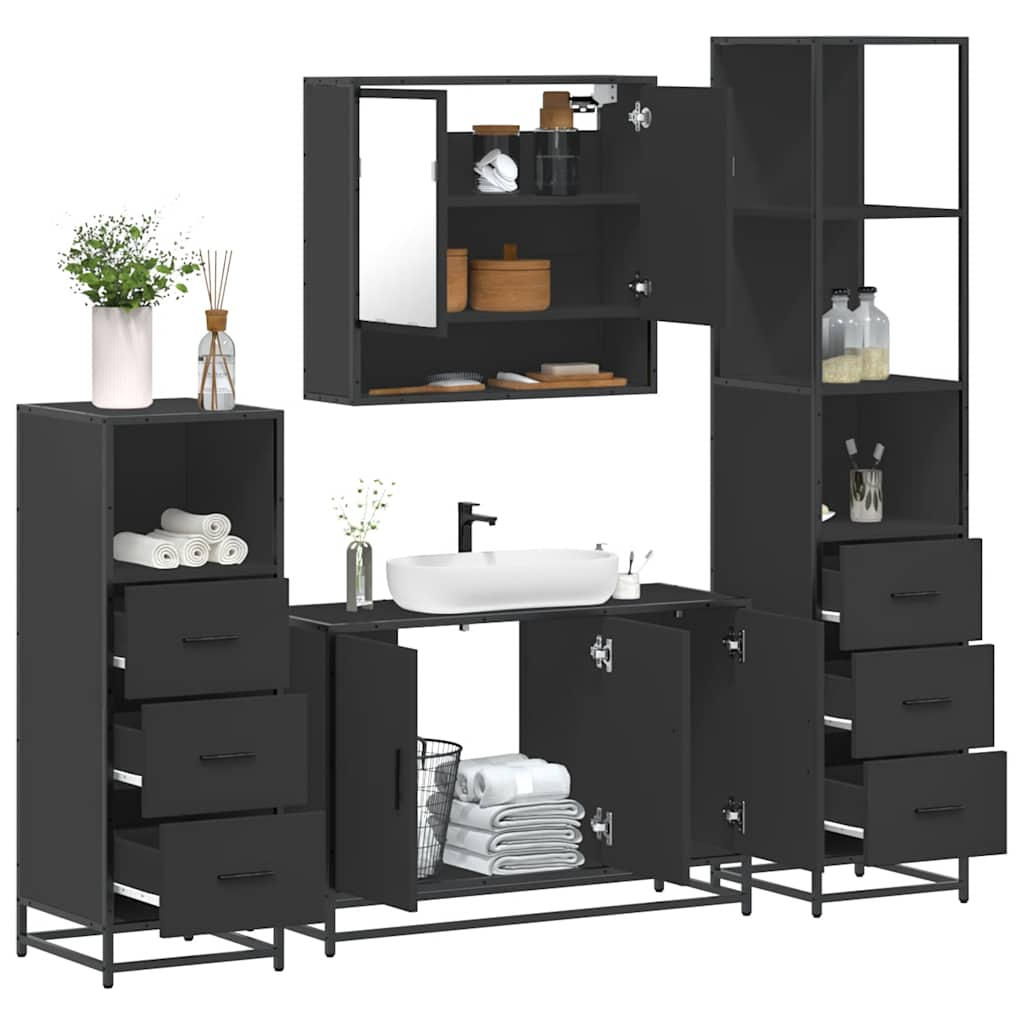 vidaXL 4 Piece Bathroom Furniture Set Black Engineered Wood