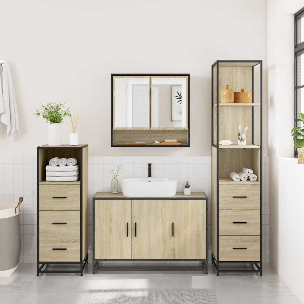 4 Piece Bathroom Furniture Set Sonoma Oak Engineered Wood