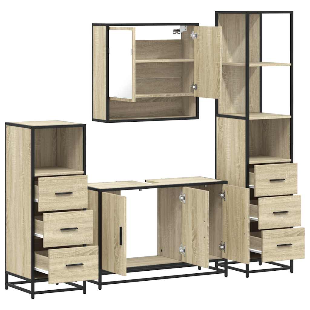 4 Piece Bathroom Furniture Set Sonoma Oak Engineered Wood