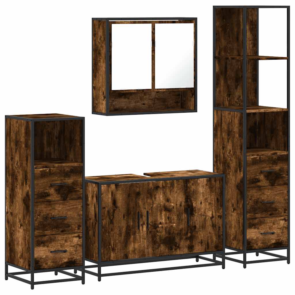 vidaXL 4 Piece Bathroom Furniture Set Smoked Oak Engineered Wood