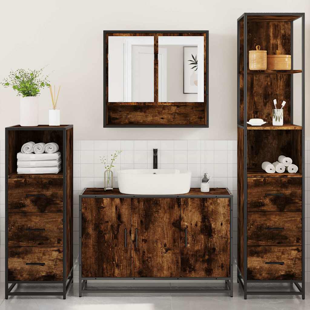 4 Piece Bathroom Furniture Set Smoked Oak Engineered Wood