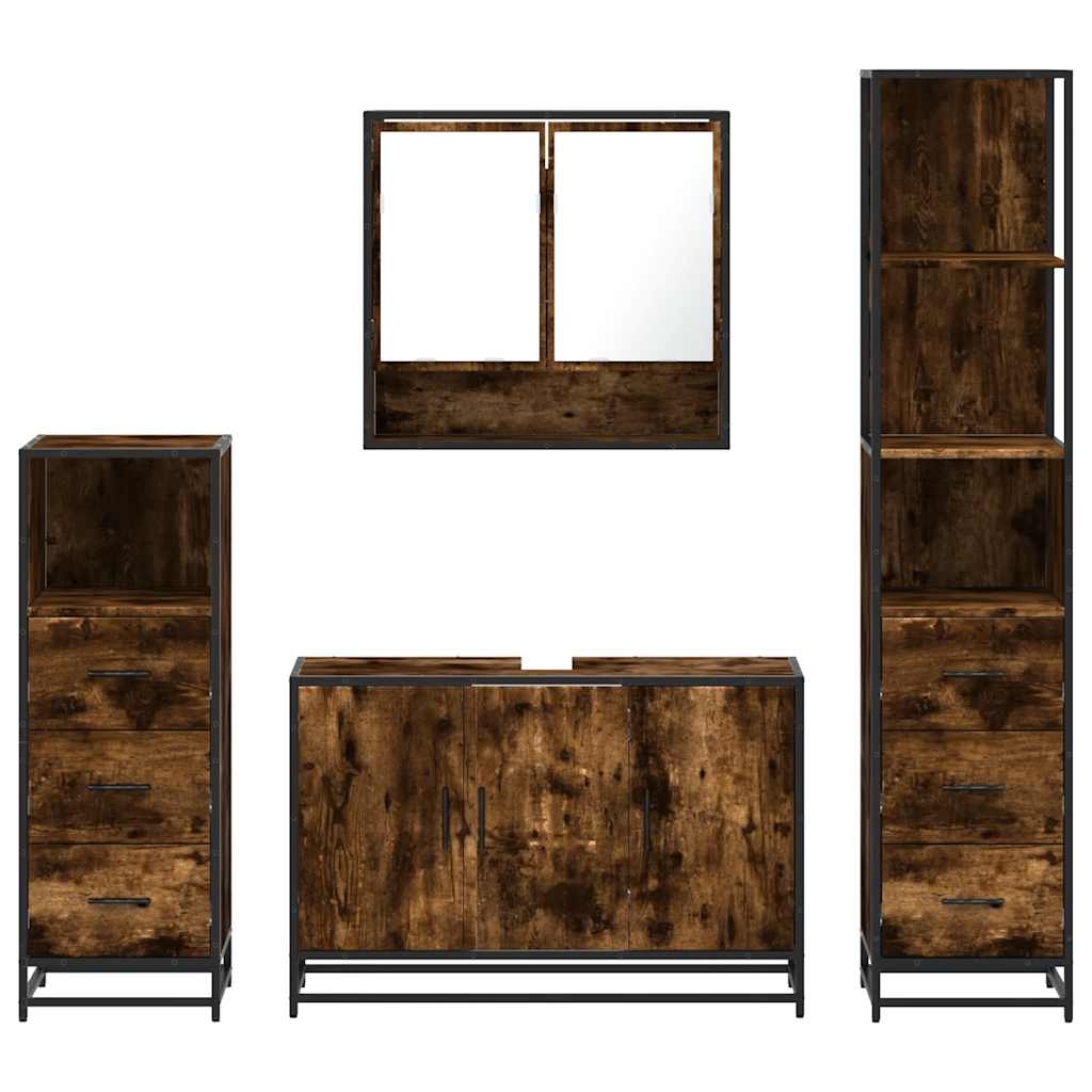 4 Piece Bathroom Furniture Set Smoked Oak Engineered Wood