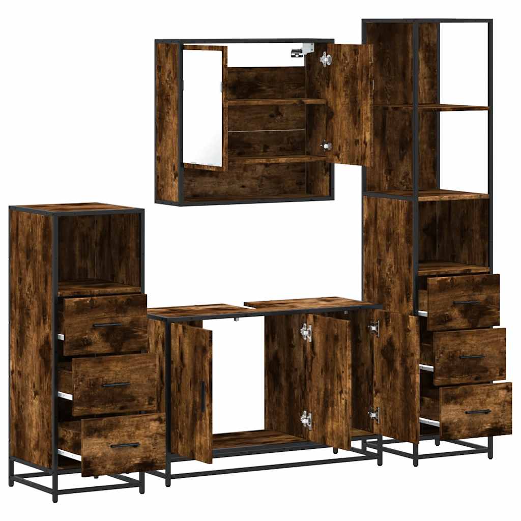 vidaXL 4 Piece Bathroom Furniture Set Smoked Oak Engineered Wood