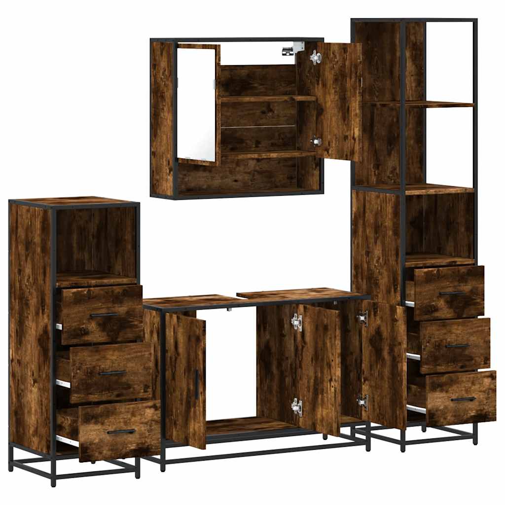 4 Piece Bathroom Furniture Set Smoked Oak Engineered Wood