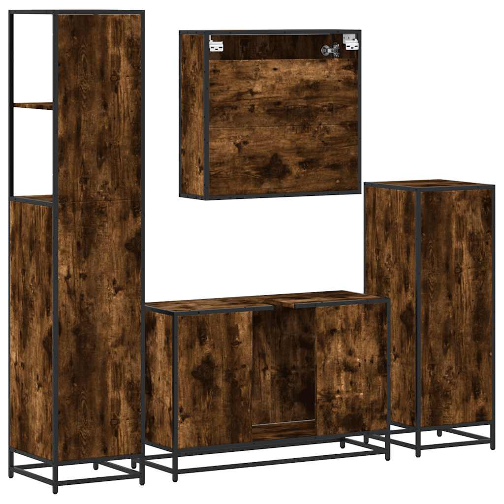 vidaXL 4 Piece Bathroom Furniture Set Smoked Oak Engineered Wood