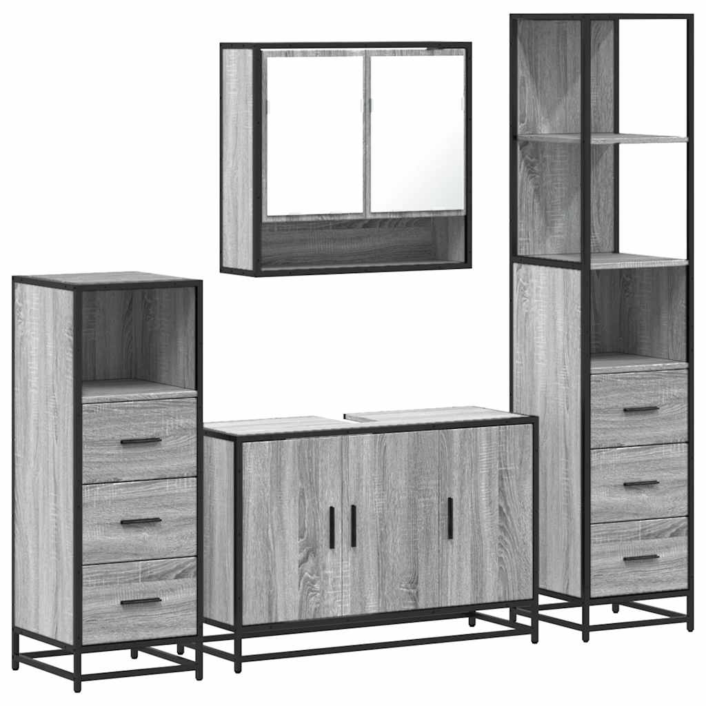 vidaXL 4 Piece Bathroom Furniture Set Grey Sonoma Engineered Wood